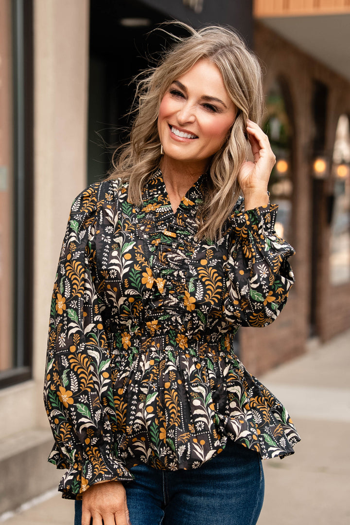 Pauline Floral Ruffled Peplum Top