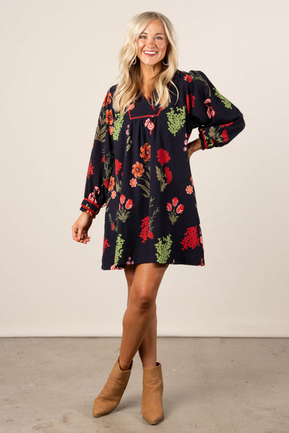 Violet Textured Floral Collared Dress