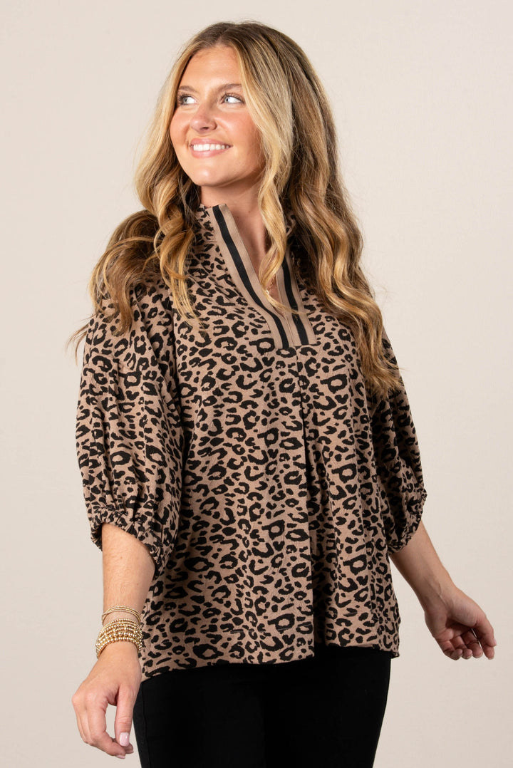 Brooke Leopard High Neck Blouse