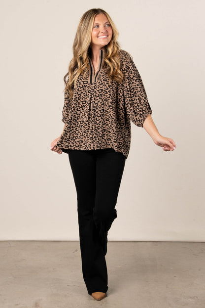 Brooke Leopard High Neck Blouse