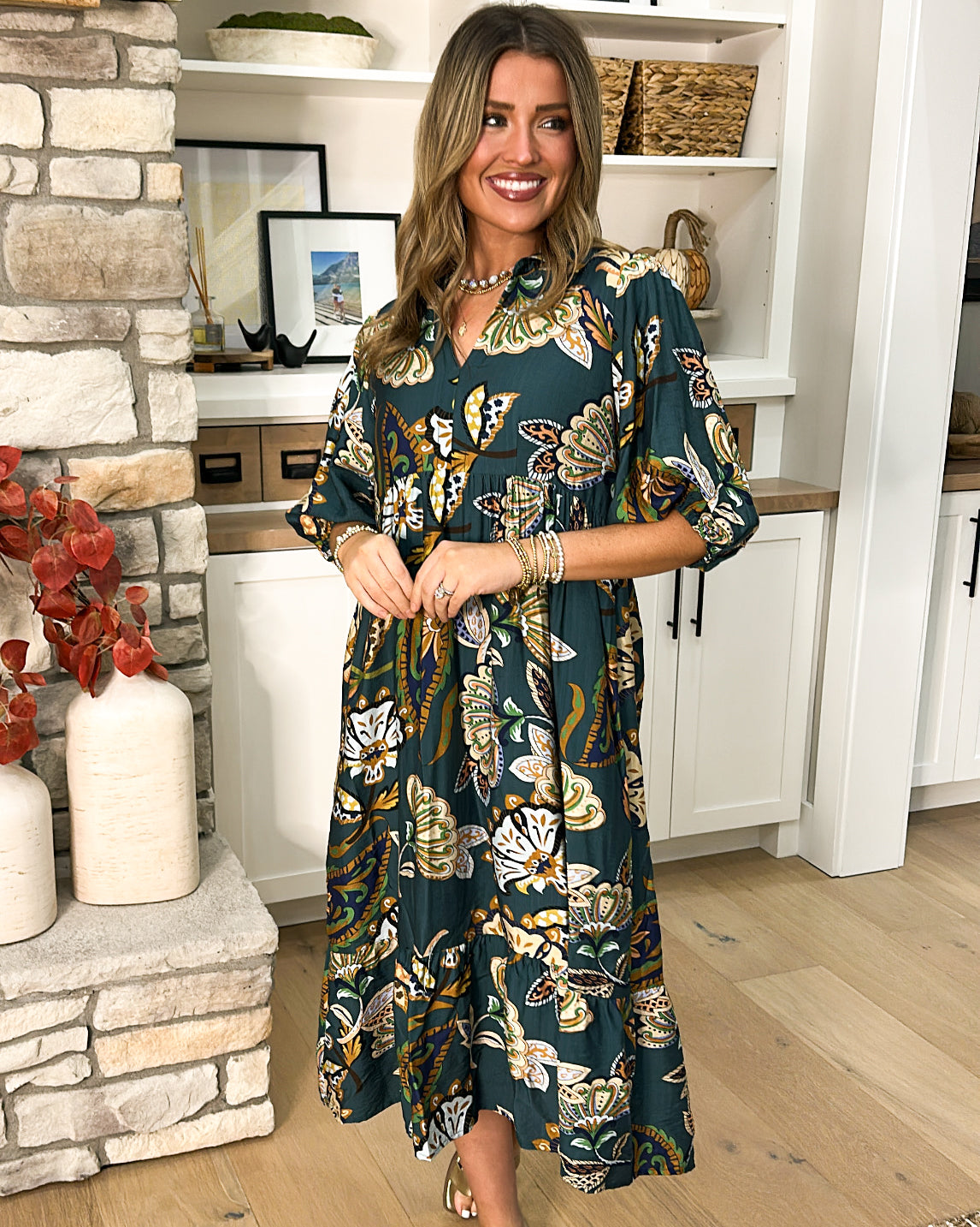 Lena Floral Tiered Midi Dress