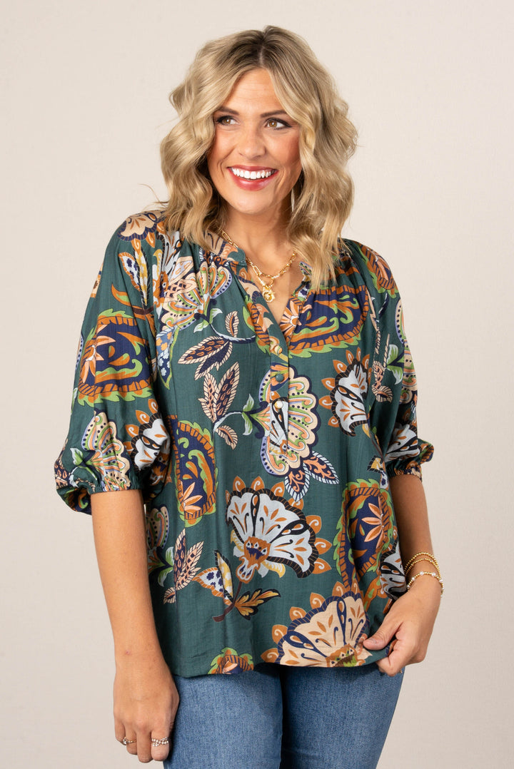 Harmony Floral Mid Button Blouse