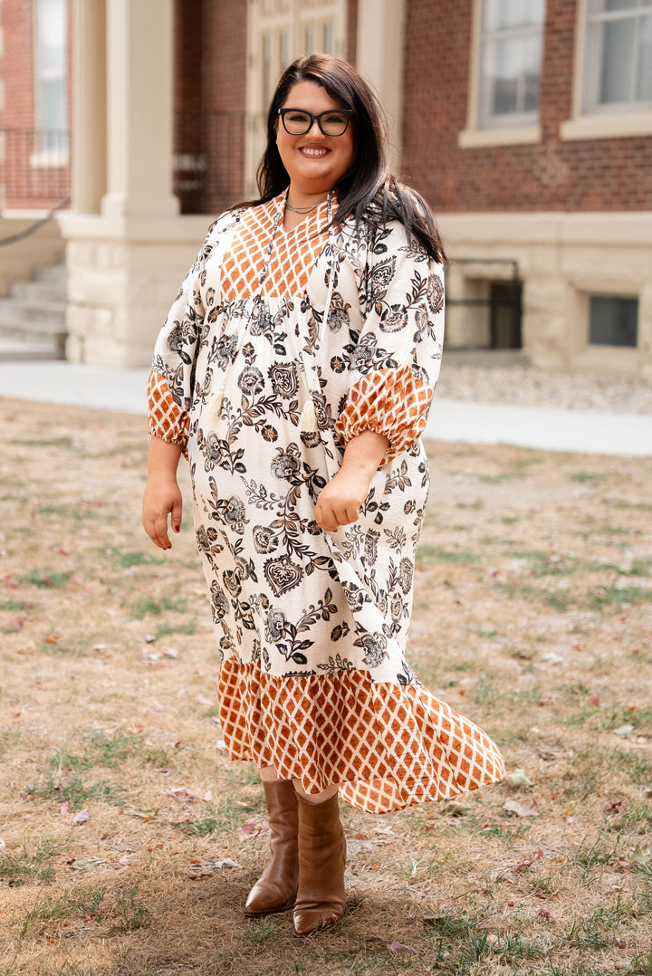 Adelaide Mixed Print Boho Midi Dress