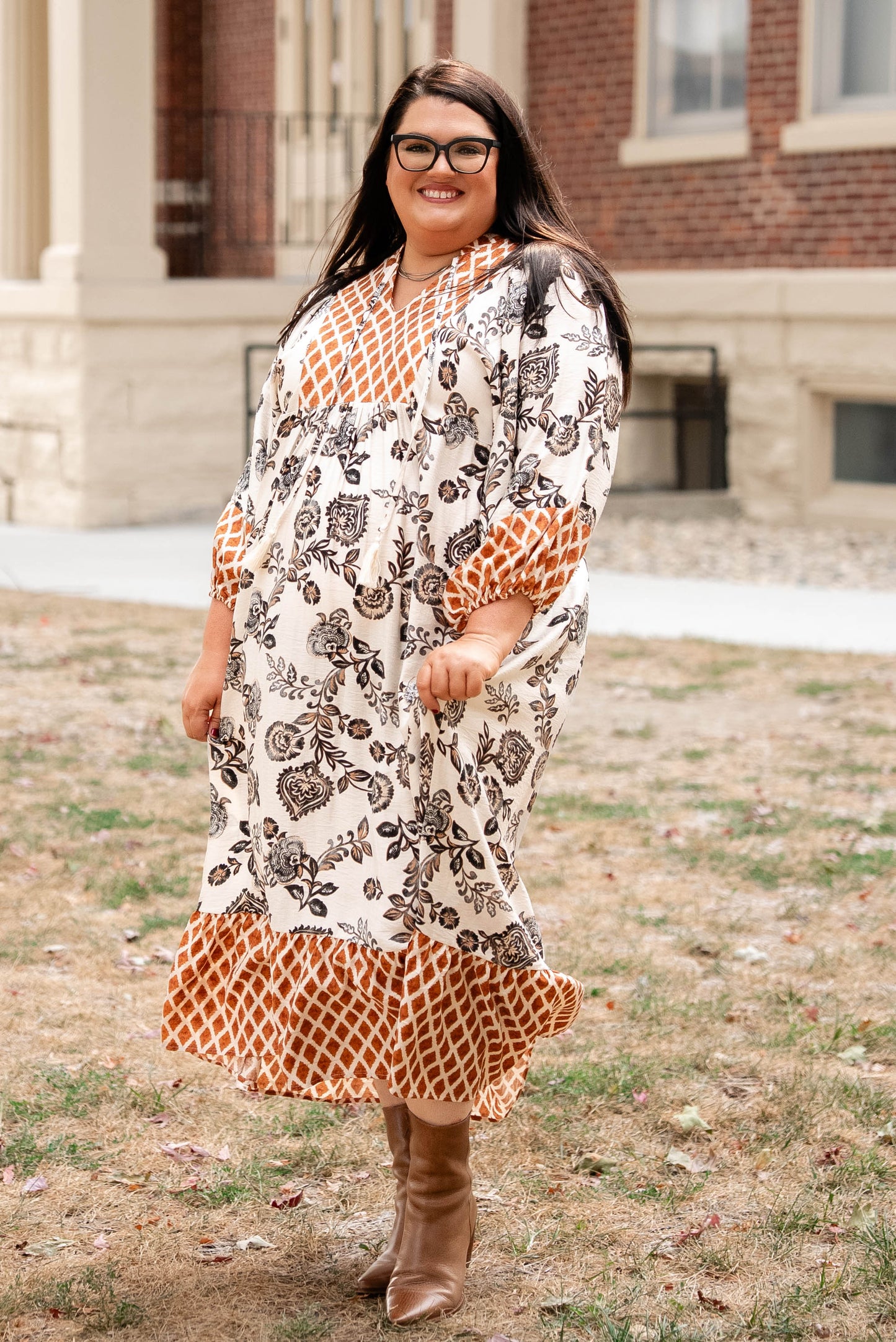 Adelaide Mixed Print Boho Midi Dress