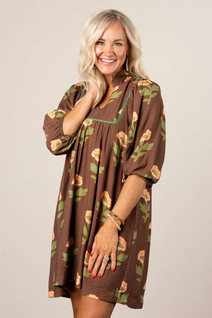 Marley Floral Frill Neck Dress