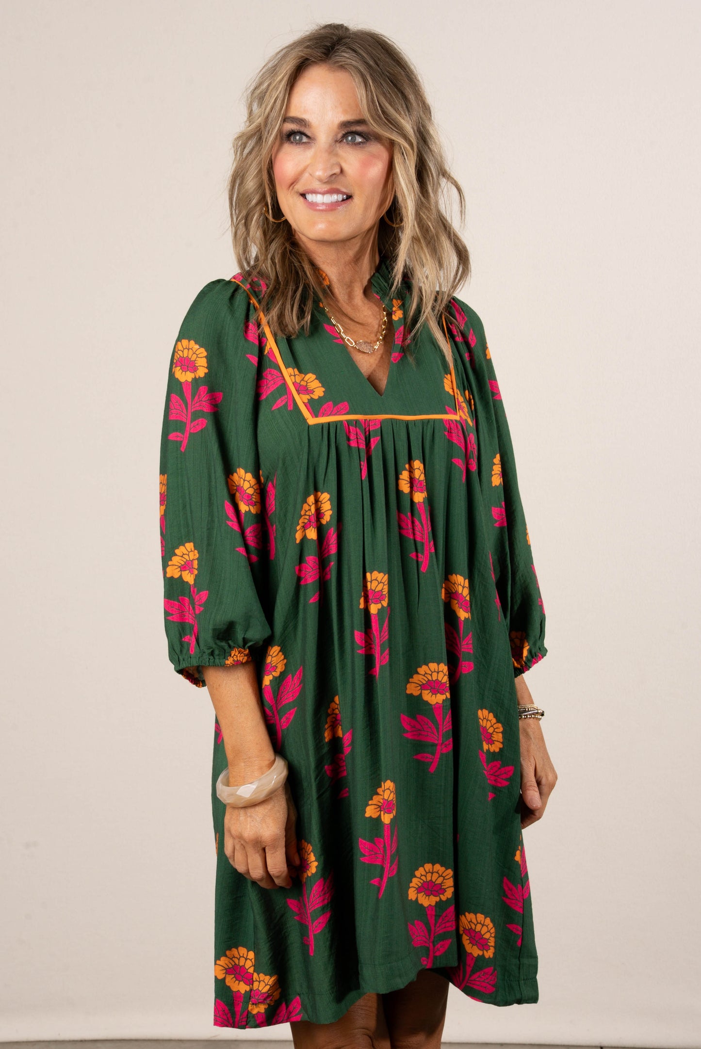 Marley Floral Frill Neck Dress