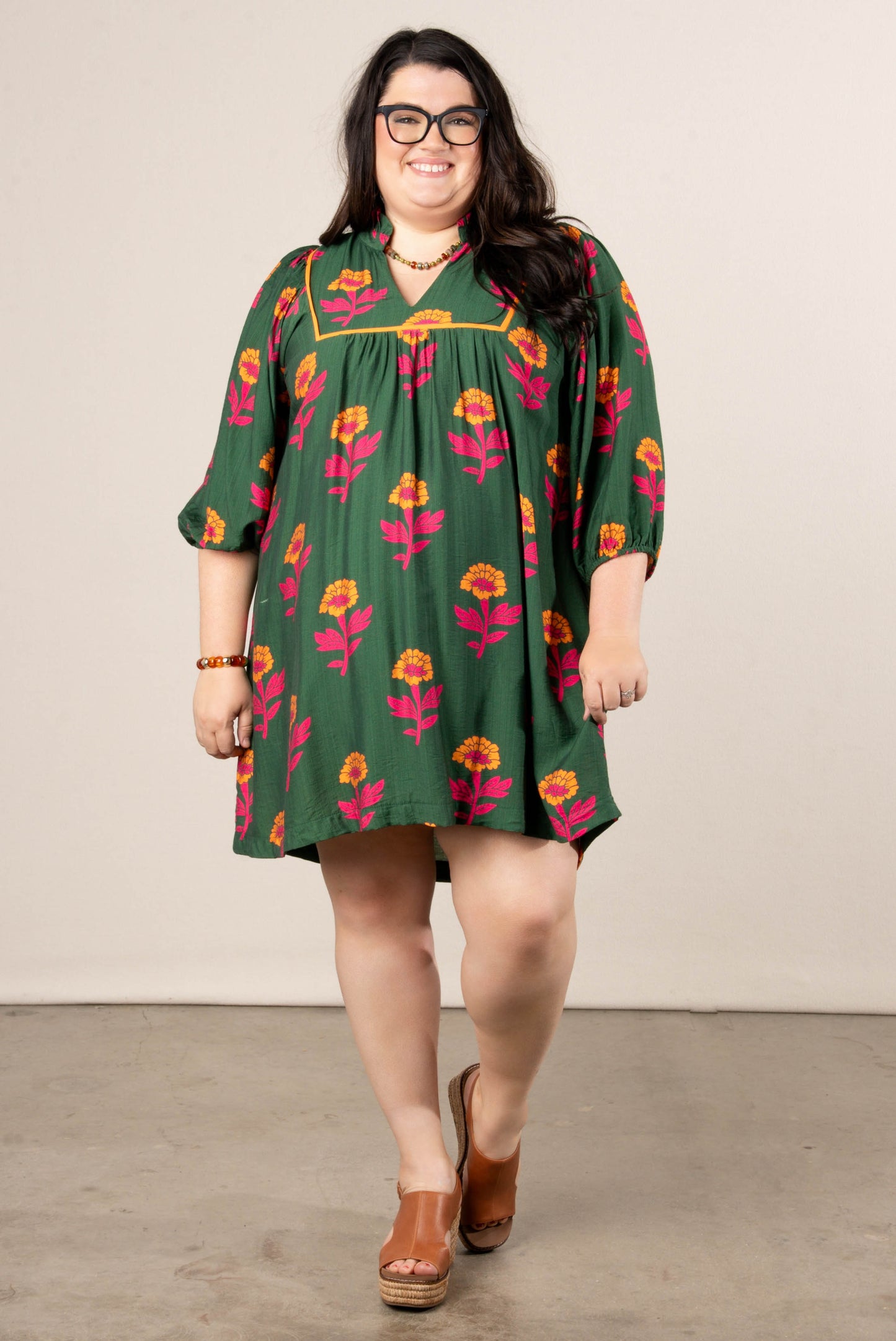 Marley Floral Frill Neck Dress