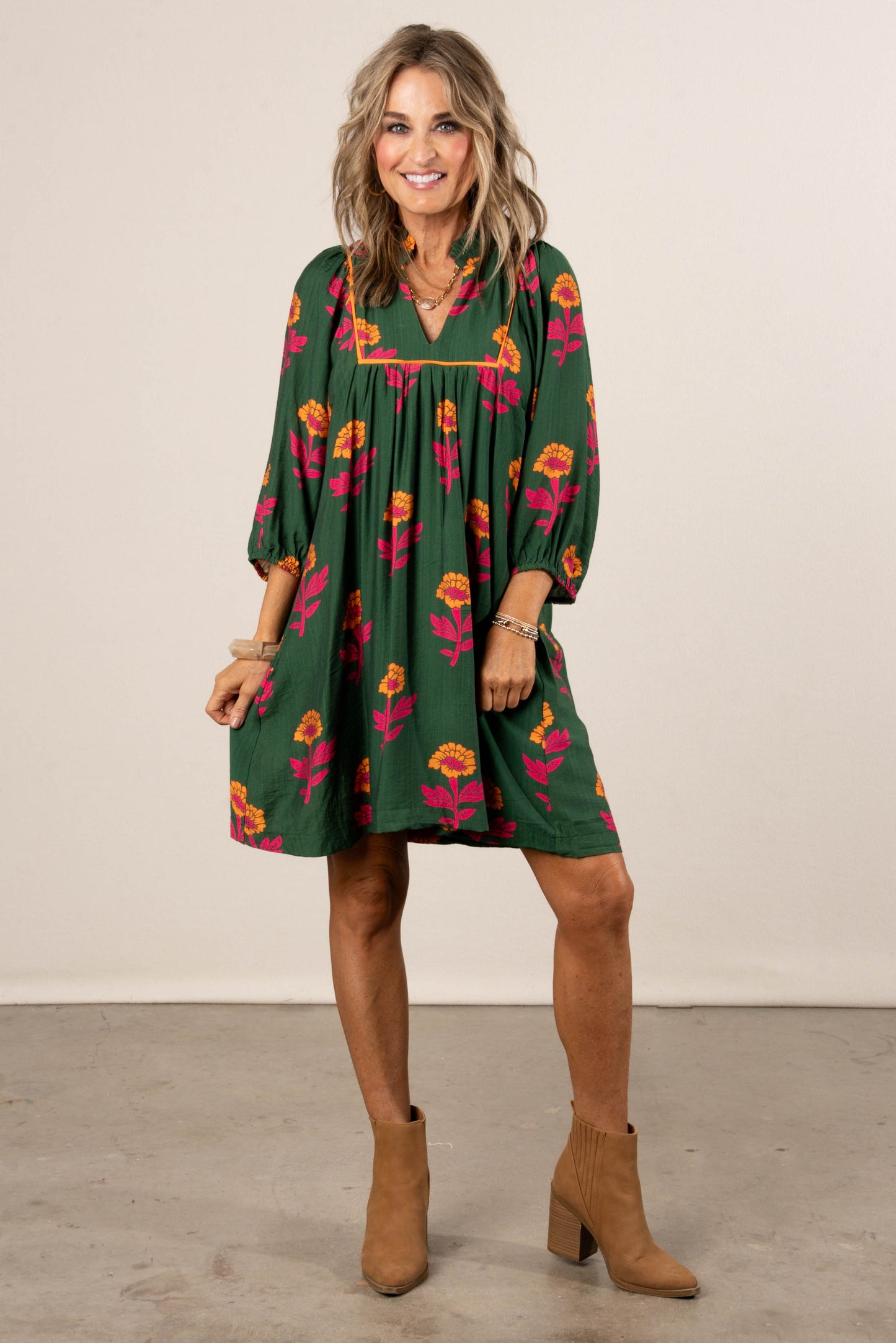 Marley Floral Frill Neck Dress