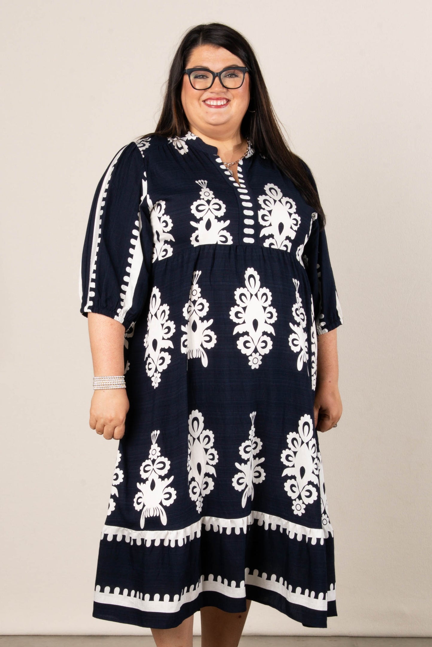 Hannah Boho Motif Tiered Midi Dress