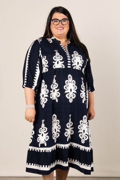 Hannah Boho Motif Tiered Midi Dress