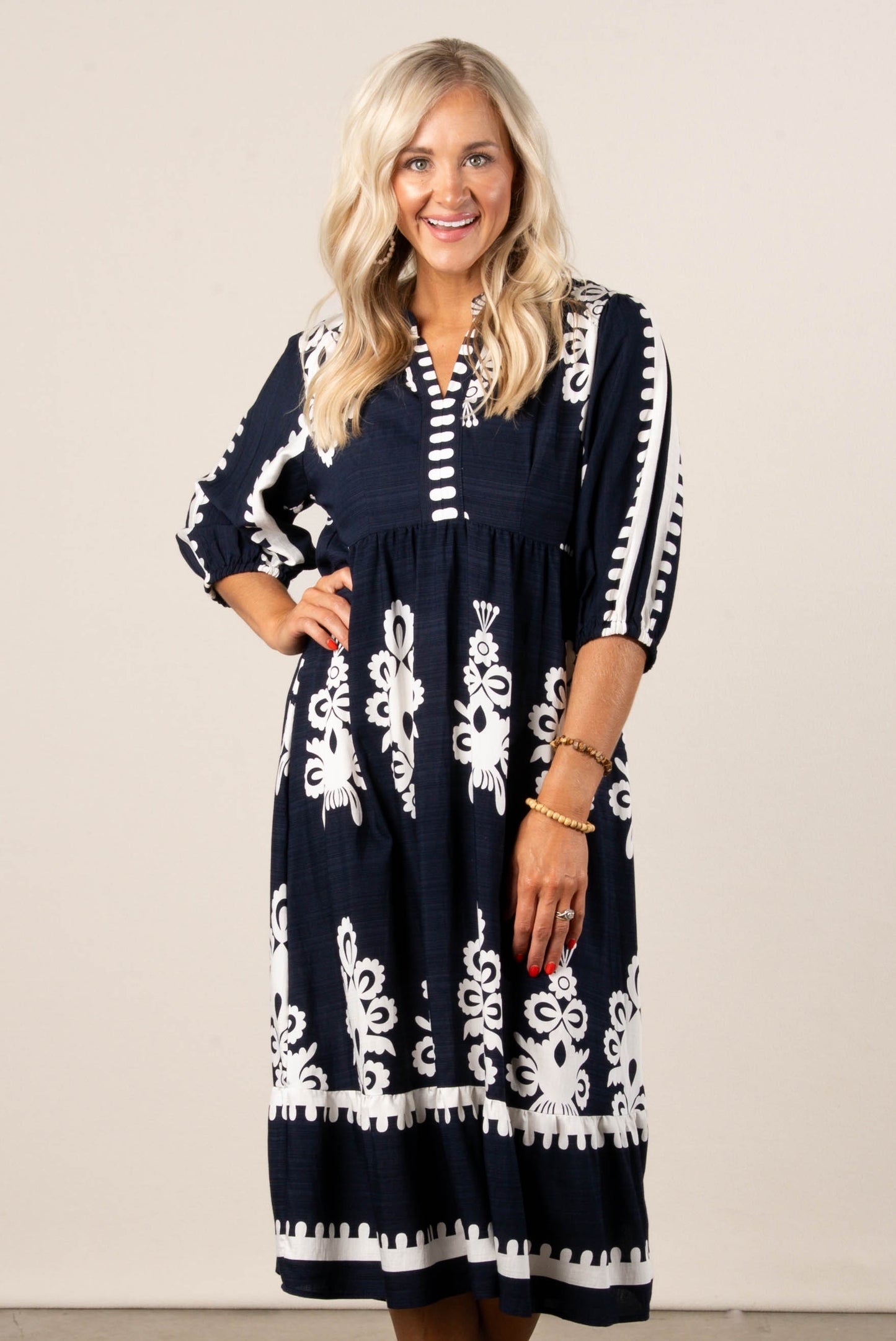 Hannah Boho Motif Tiered Midi Dress