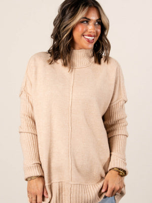 Kate Mixed Knit Mock Neck Sweater