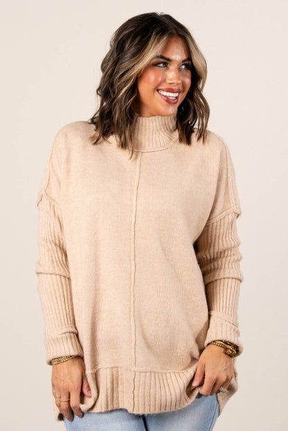 Kate Mixed Knit Mock Neck Sweater