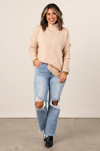 Kate Mixed Knit Mock Neck Sweater