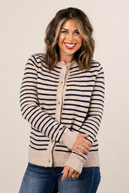 Nora Striped Gold Button Sweater Cardigan