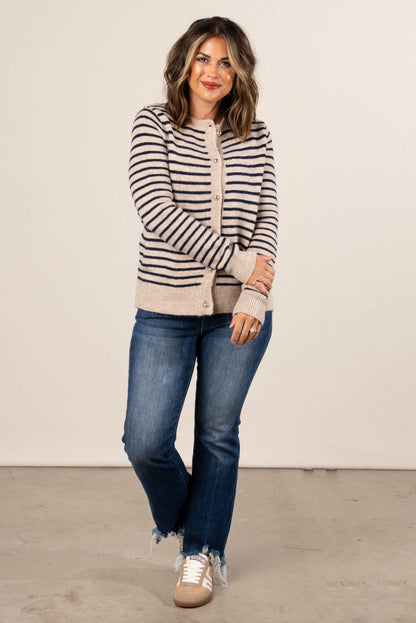 Nora Striped Gold Button Sweater Cardigan