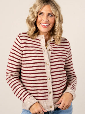 Nora Striped Gold Button Sweater Cardigan