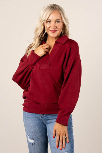 Kristina Collared Pleat Cuff Pullover