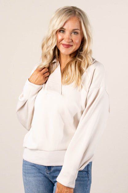 Kristina Collared Pleat Cuff Pullover