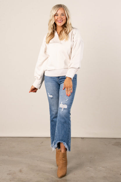 Kristina Collared Pleat Cuff Pullover