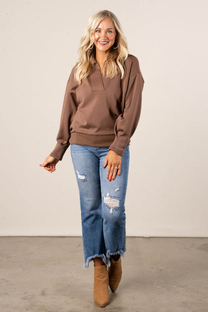 Kristina Collared Pleat Cuff Pullover