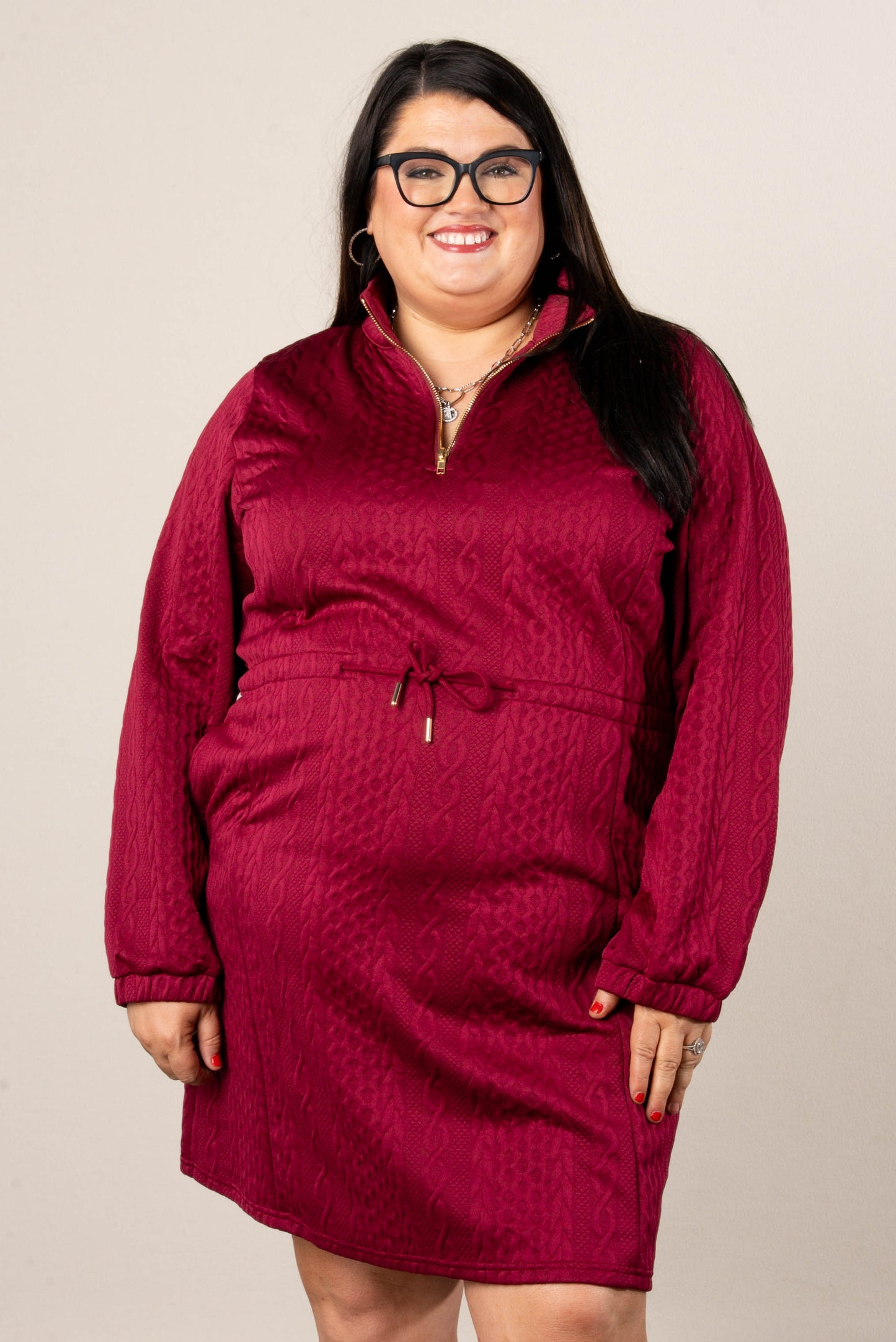 Nova Quarter Zip Drawstring Waist Dress