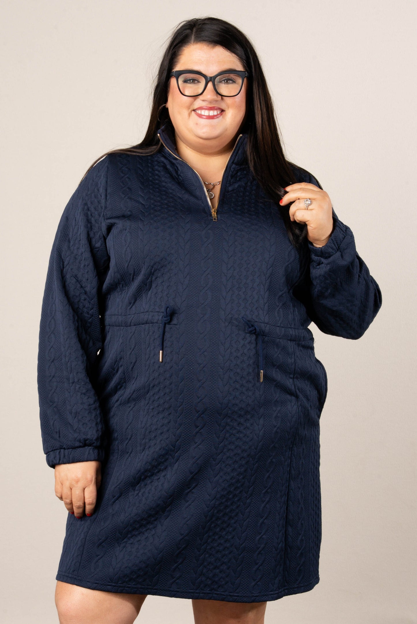 Nova Quarter Zip Drawstring Waist Dress