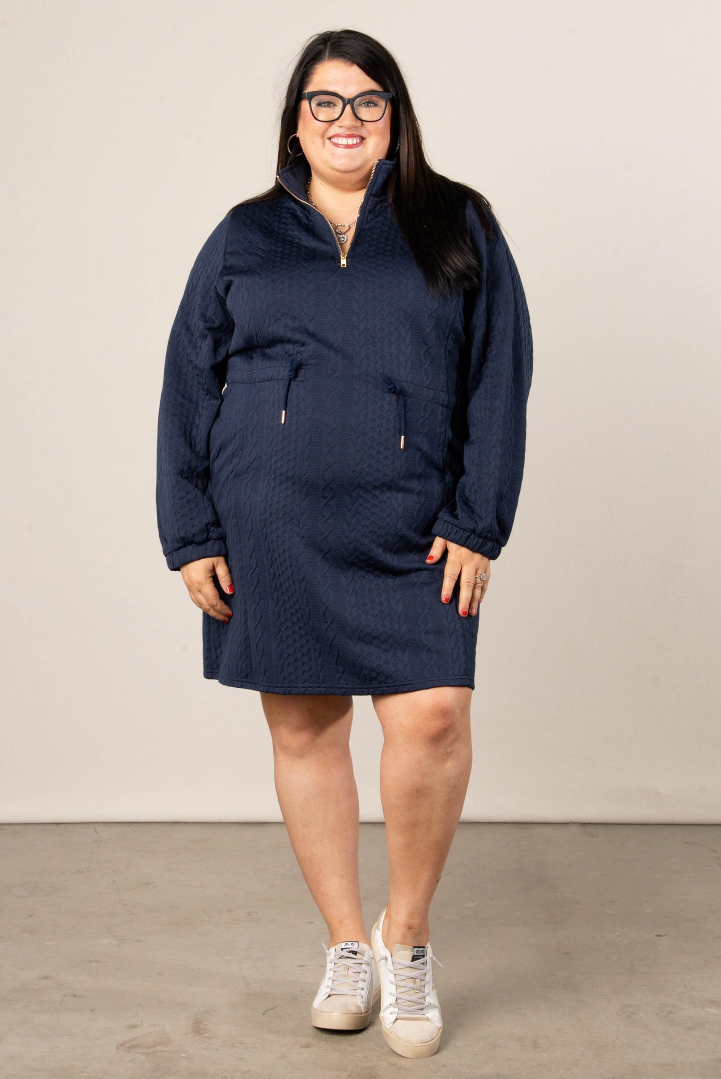 Nova Quarter Zip Drawstring Waist Dress