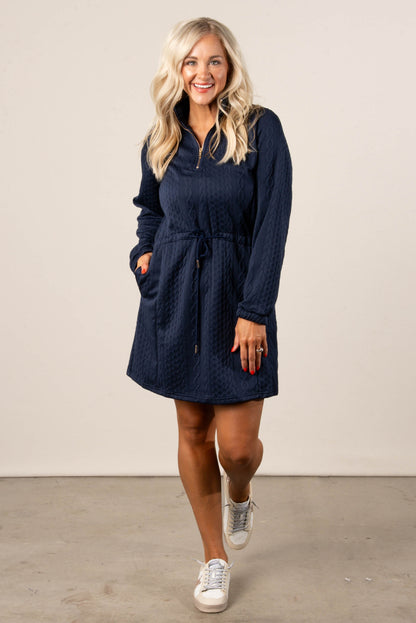 Nova Quarter Zip Drawstring Waist Dress