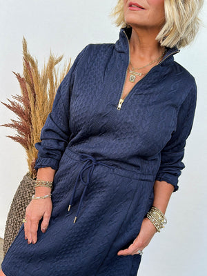 Nova Quarter Zip Drawstring Waist Dress