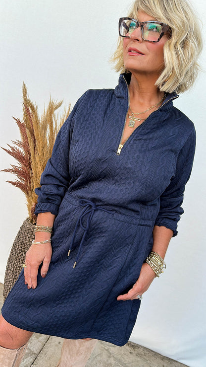 Nova Quarter Zip Drawstring Waist Dress