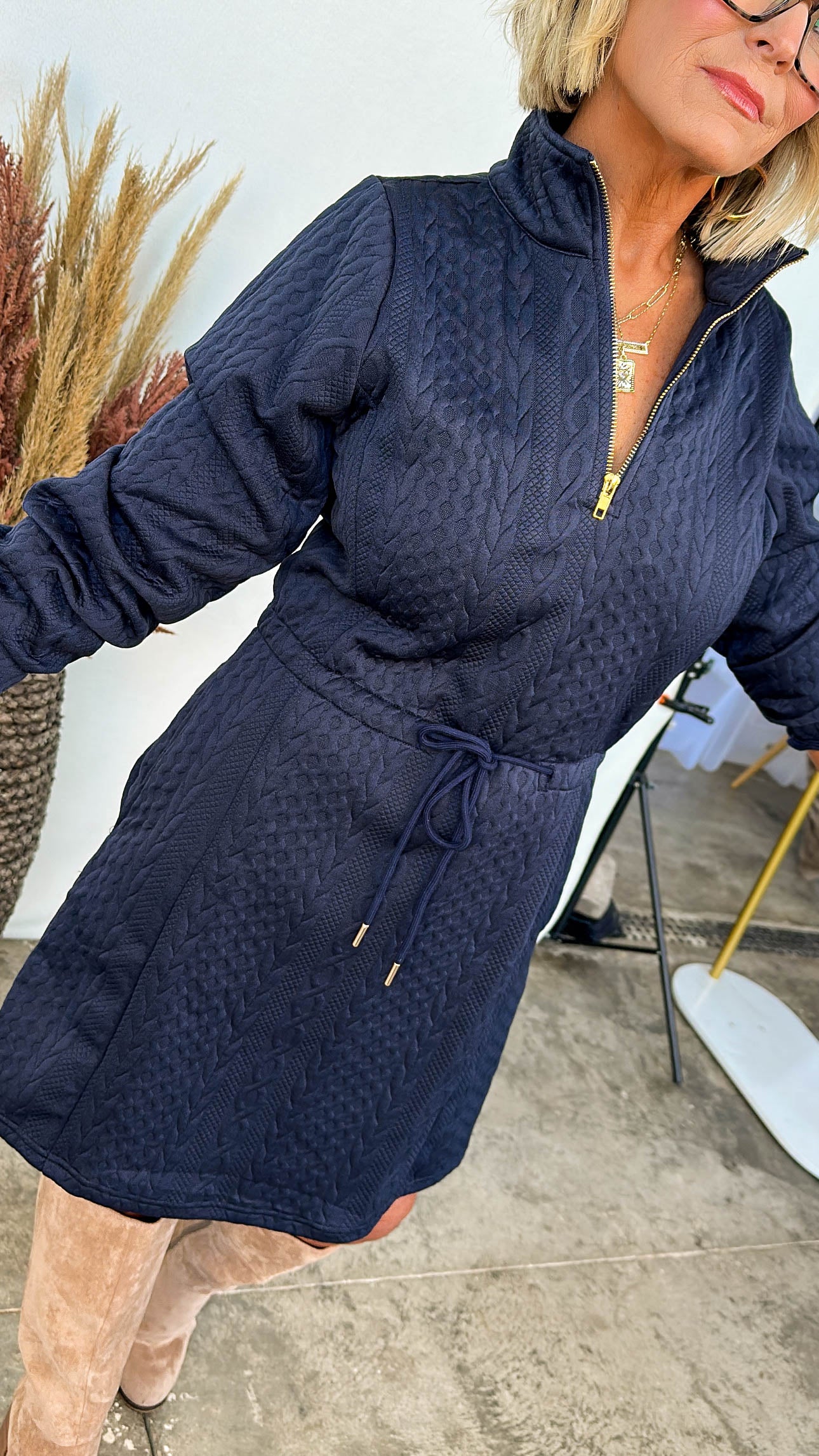 Nova Quarter Zip Drawstring Waist Dress