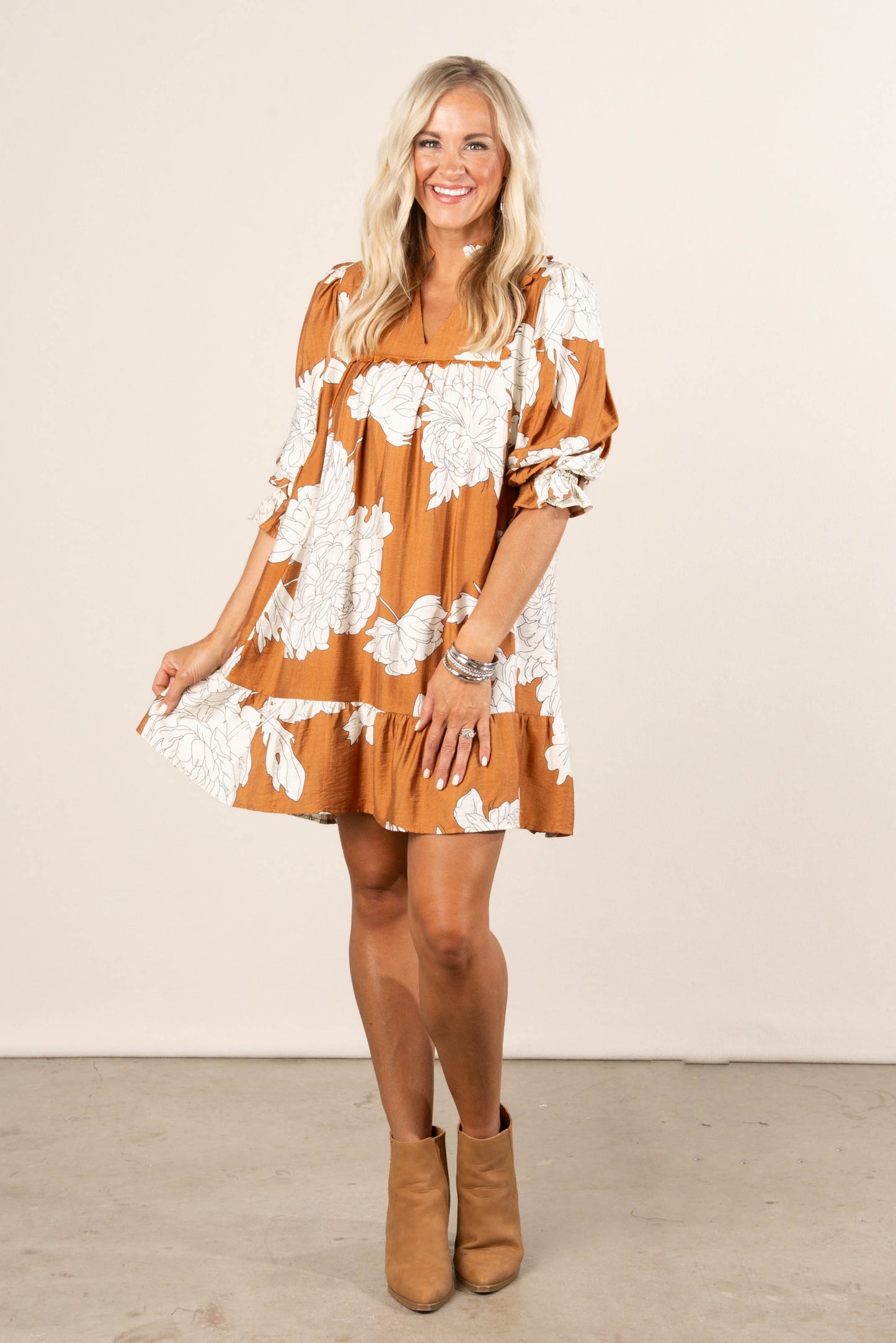 Ivy Floral Frill Neck Babydoll Dress