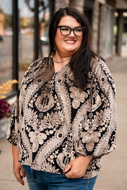 Eloise Damask Velvet High Neck Top