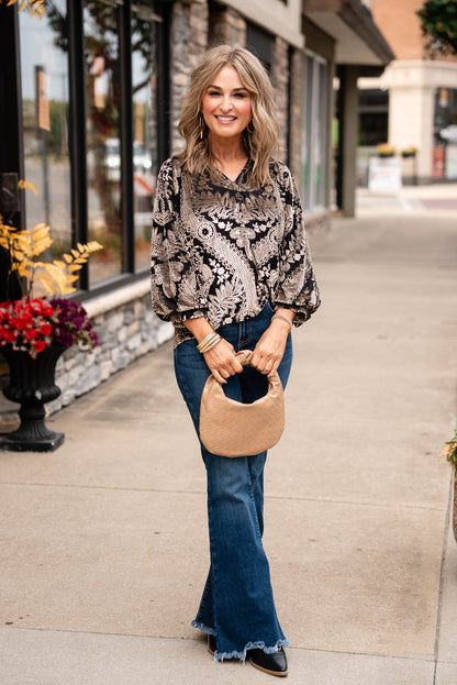 Eloise Damask Velvet High Neck Top