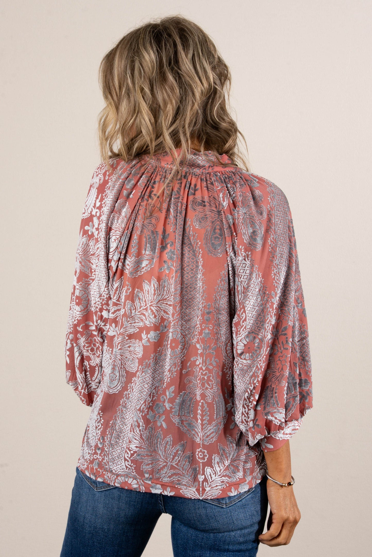 Eloise Damask Velvet High Neck Top
