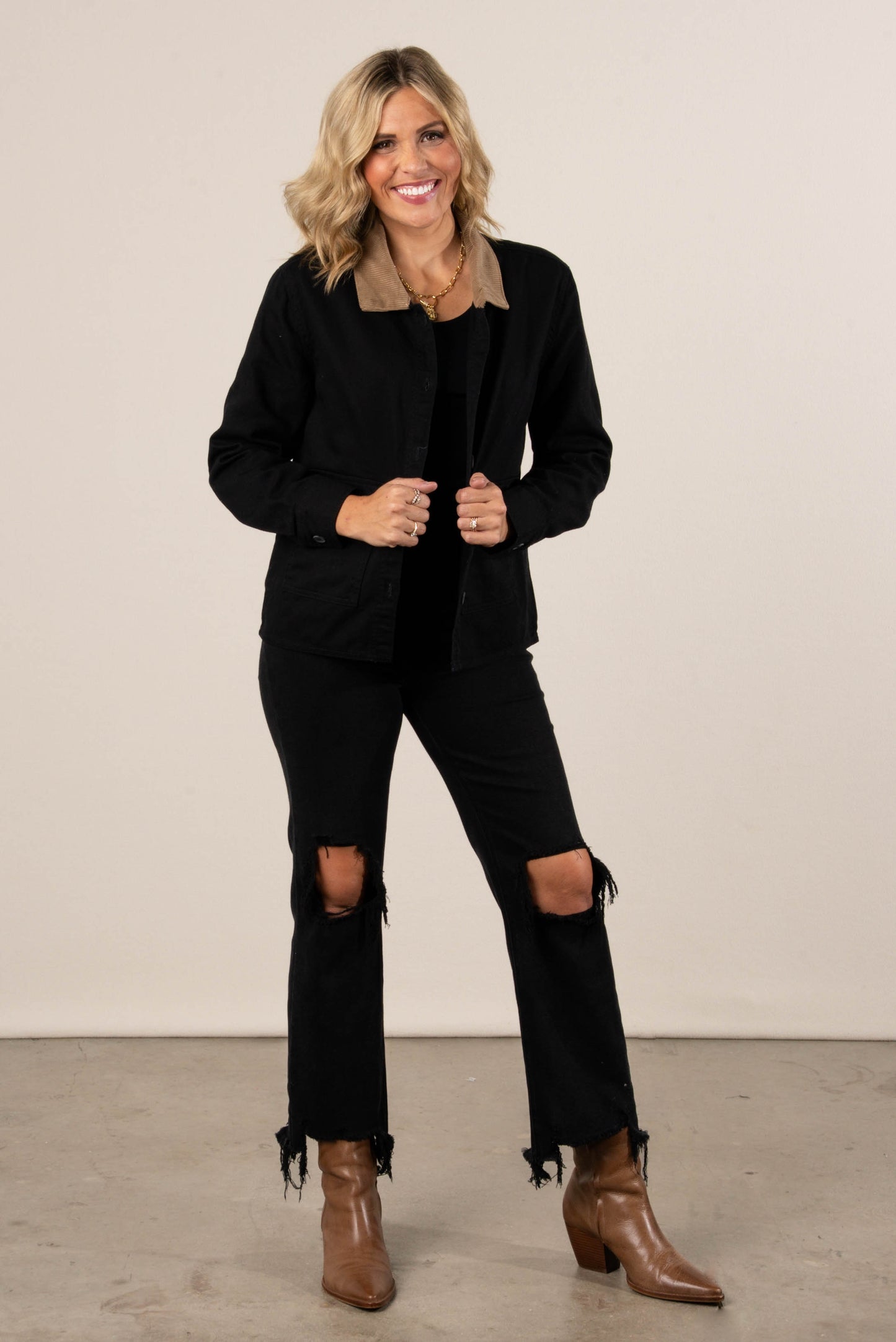Athena Corduroy Collar Twill Jacket