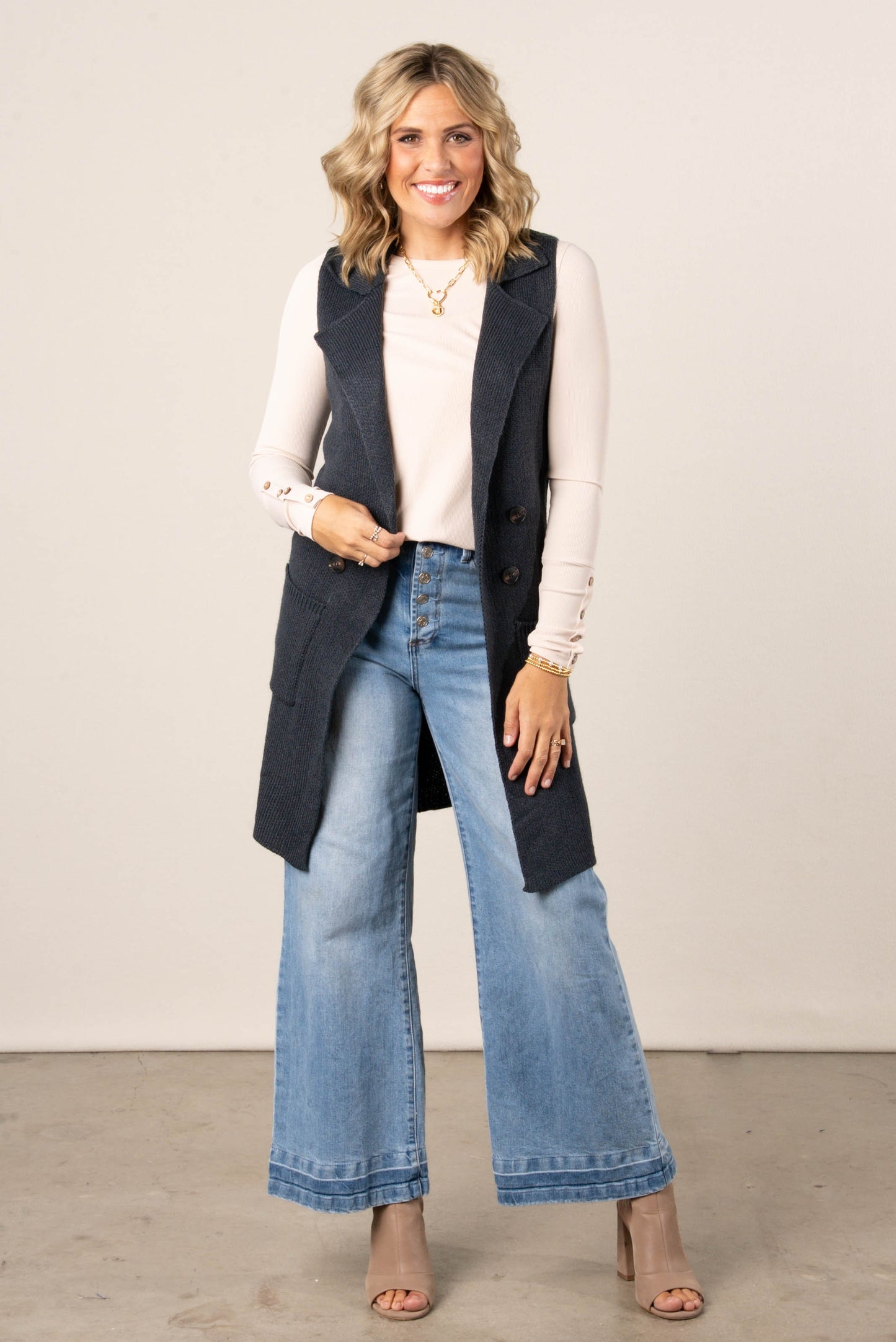 Anna Open Front Sweater Vest