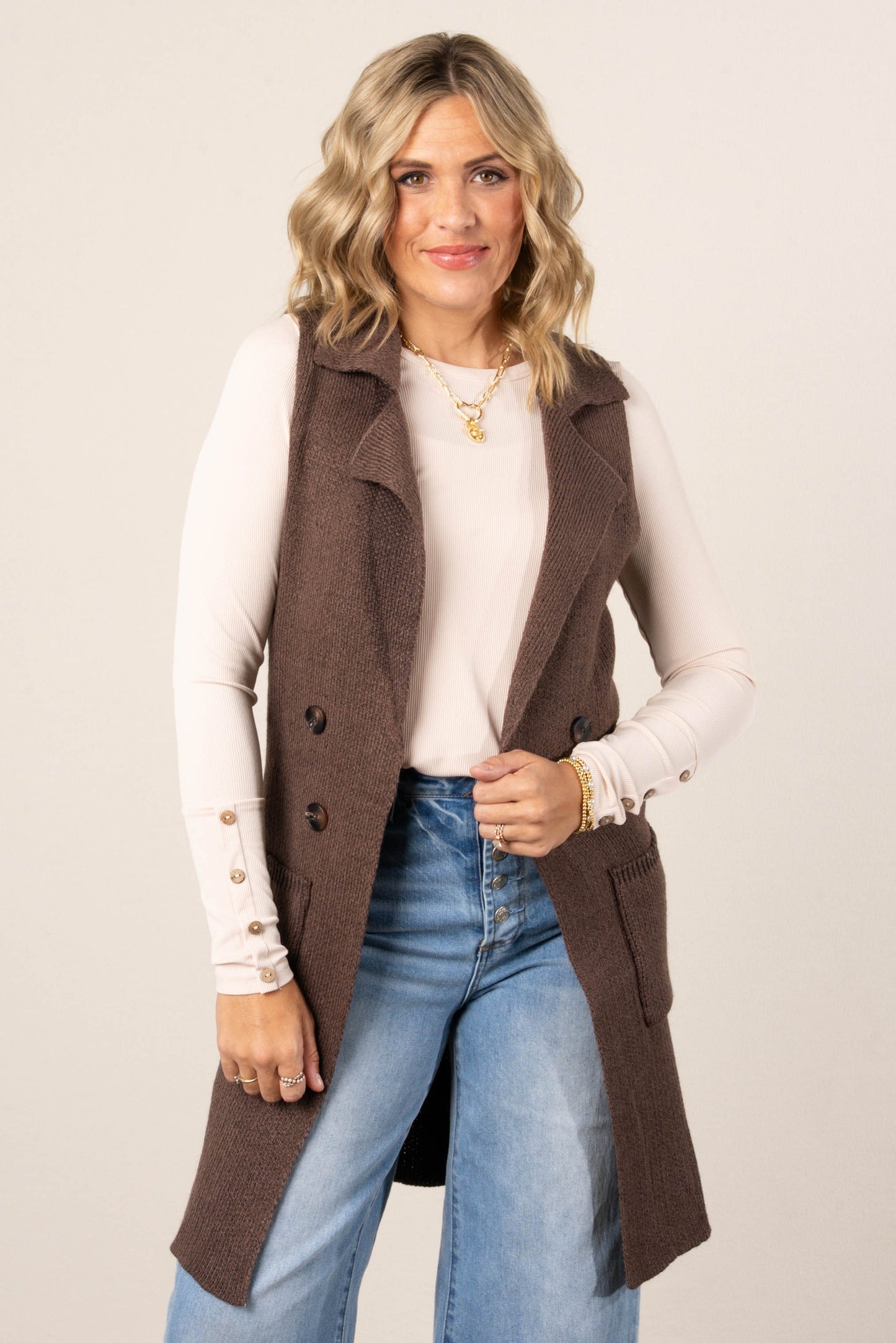 Anna Open Front Sweater Vest