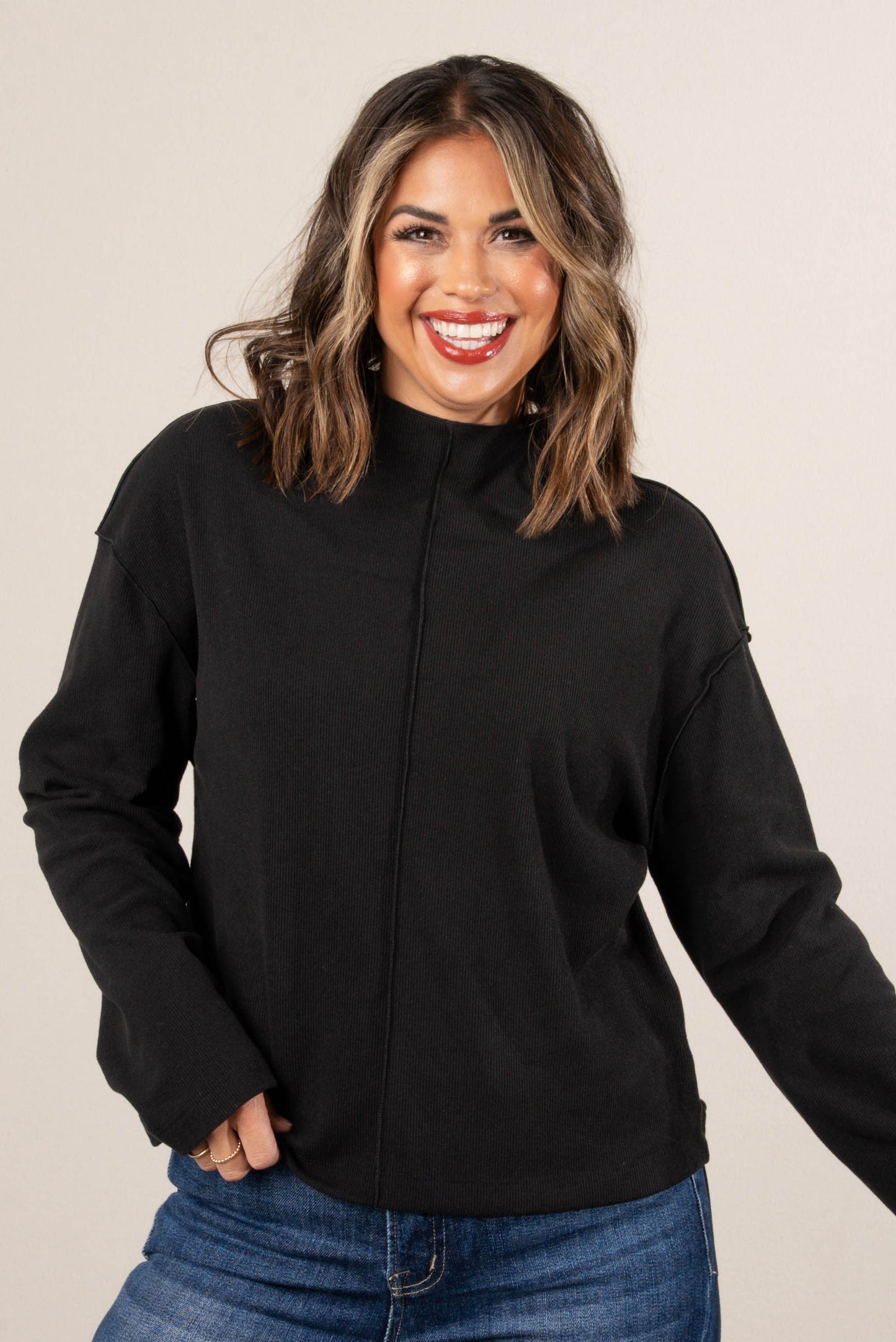 Rosalie Fine Ribbed Exposed Seam Top