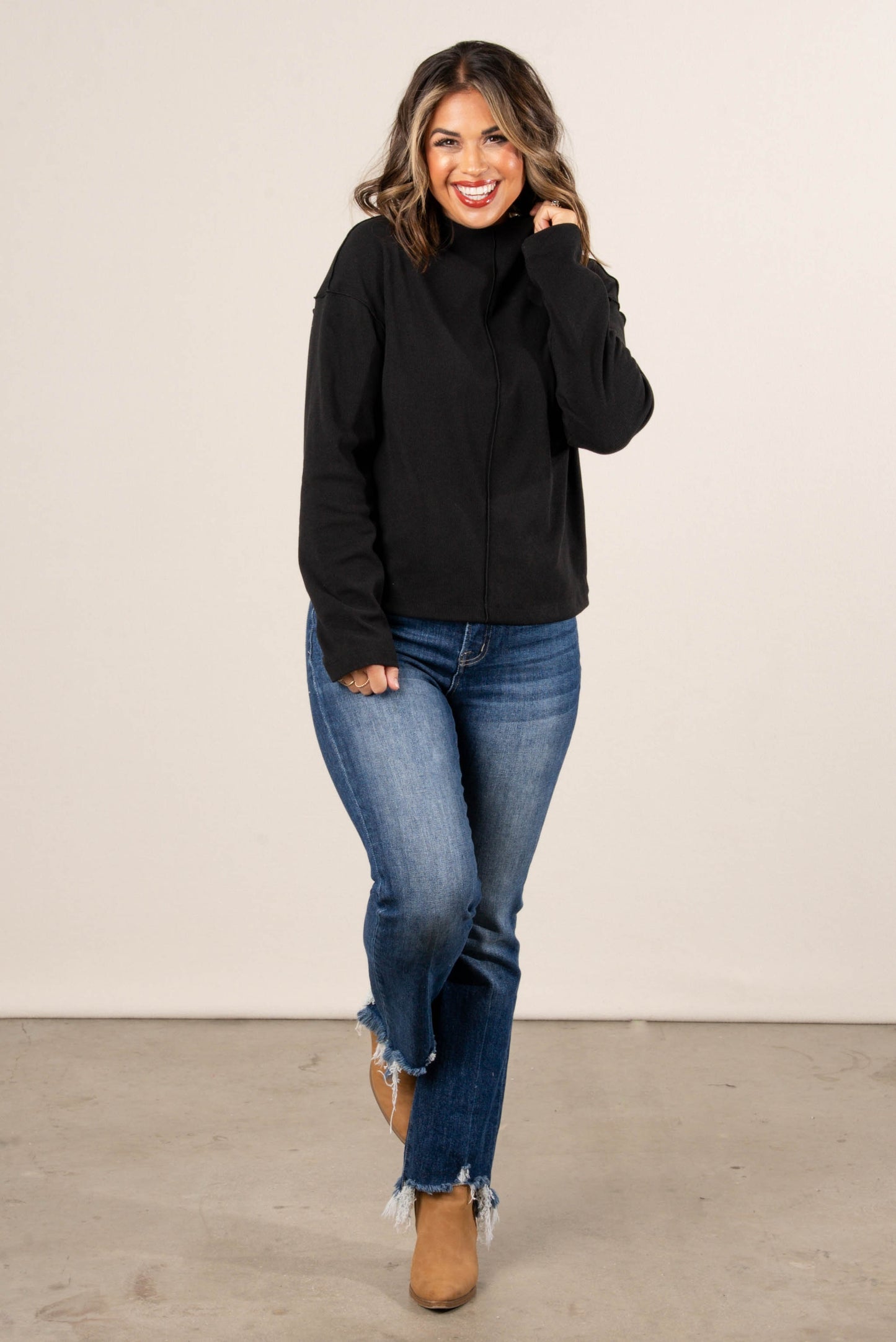 Rosalie Fine Ribbed Exposed Seam Top