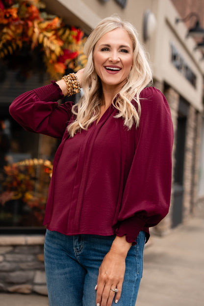Sherry Crepe Knit Tie Neck Blouse