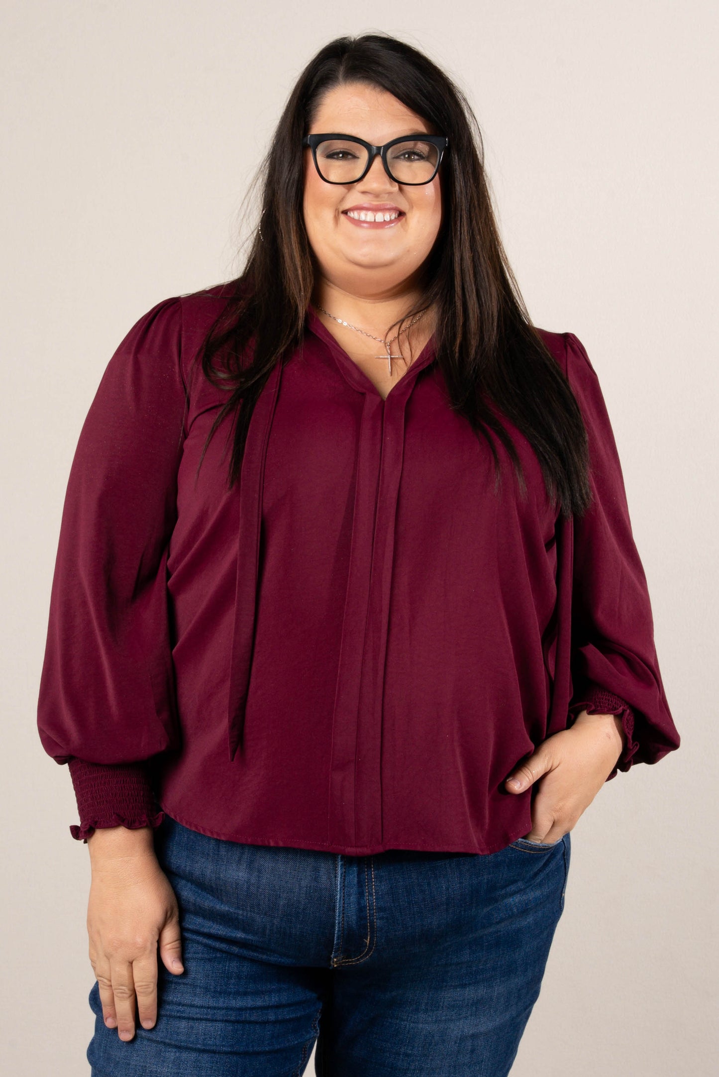 Sherry Crepe Knit Tie Neck Blouse