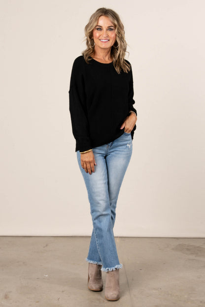 Mari Marled Knit Front Seam Sweater