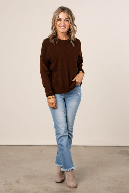 Mari Marled Knit Front Seam Sweater