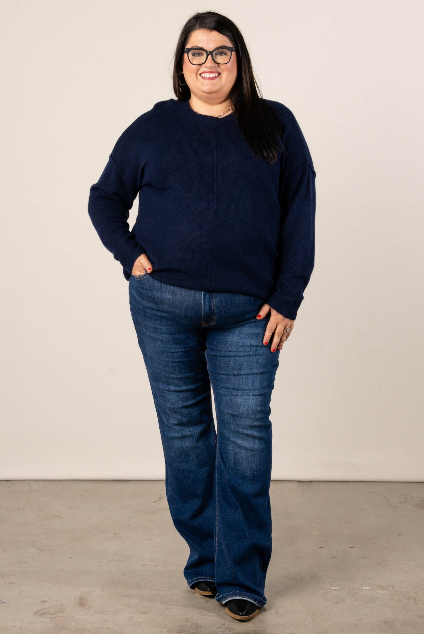 Mari Marled Knit Front Seam Sweater