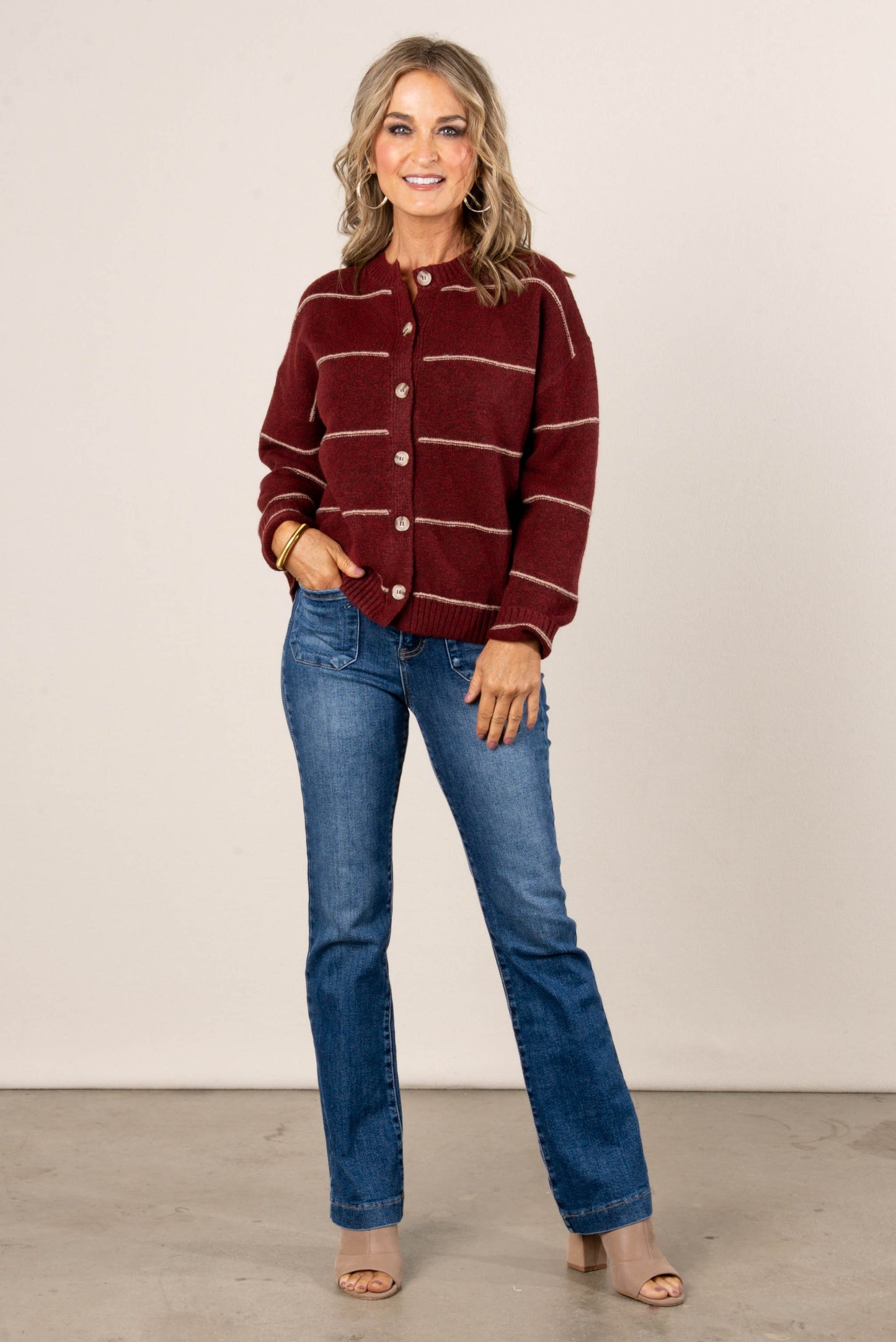 Zoe Striped Button Up Sweater Cardigan