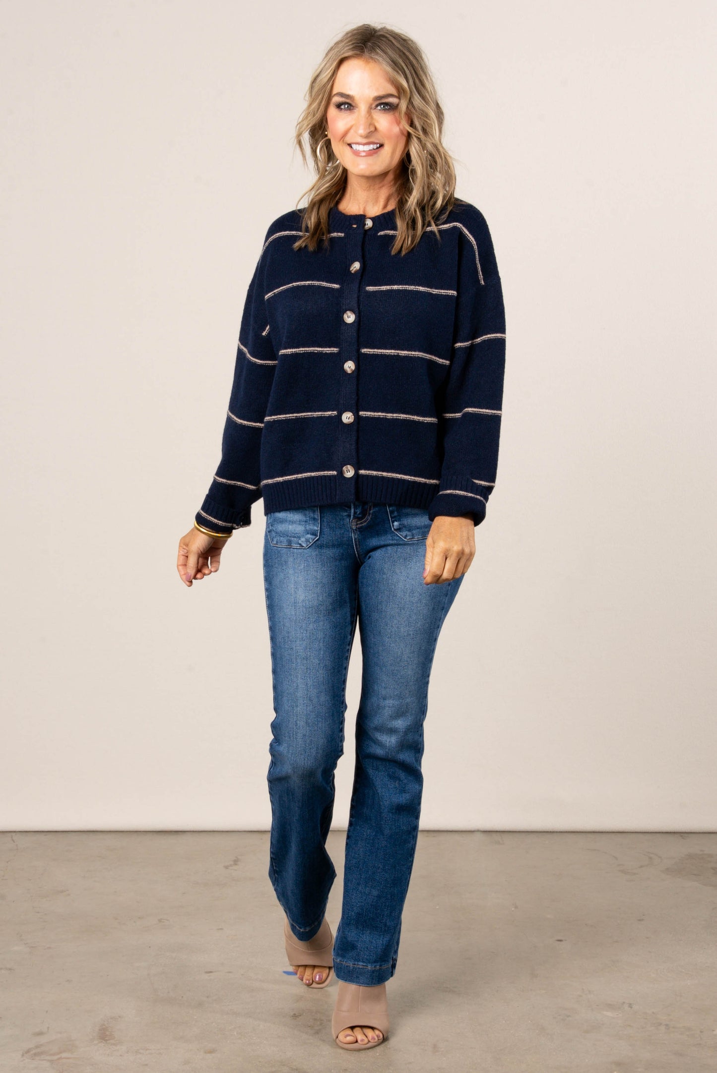 Zoe Striped Button Up Sweater Cardigan