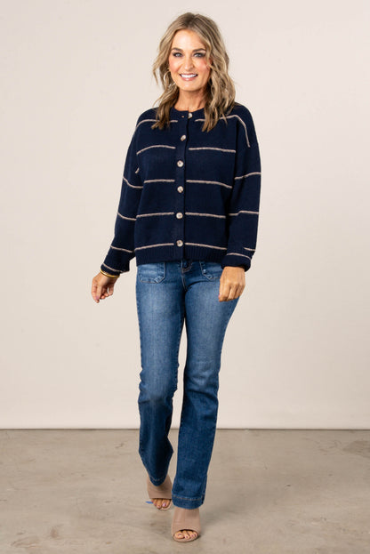 Zoe Striped Button Up Sweater Cardigan