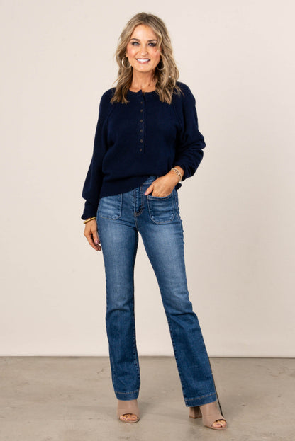 Cece Raglan Henley Sweater
